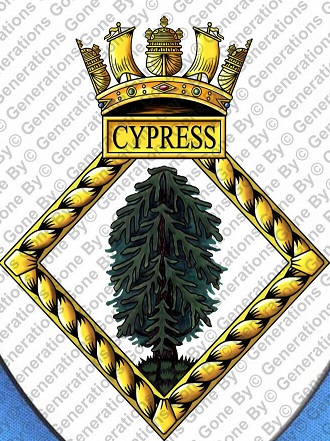Coat of arms (crest) of the HMS Cypress, Royal Navy
