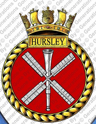 Coat of arms (crest) of the HMS Hursley, Royal Navy