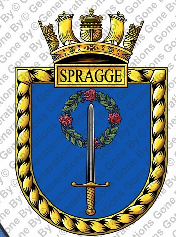 Coat of arms (crest) of the HMS Spragge, Royal Navy