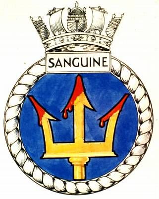 Coat of arms (crest) of the HMS Sanguine, Royal Navy