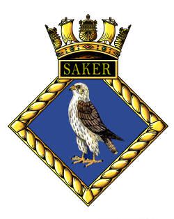 Coat of arms (crest) of the HMS Saker, Royal Navy