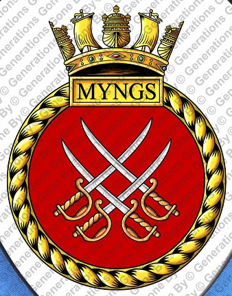 Coat of arms (crest) of the HMS Myngs, Royal Navy