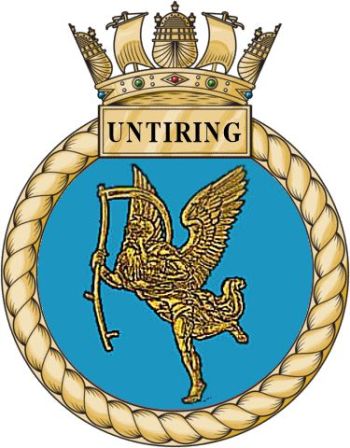Coat of arms (crest) of the HMS Untiring, Royal Navy
