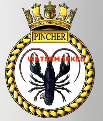 Coat of arms (crest) of the HMS Pincher, Royal Navy