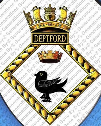 Coat of arms (crest) of the HMS Deptford, Royal Navy