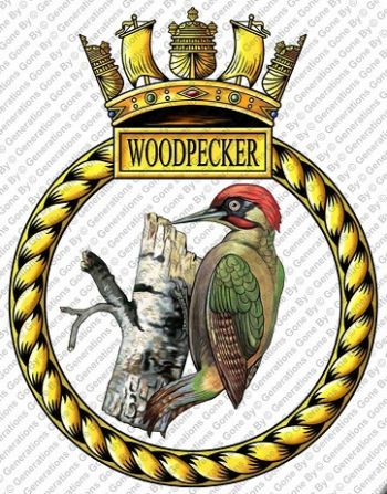 Coat of arms (crest) of the HMS Woodpecker, Royal Navy