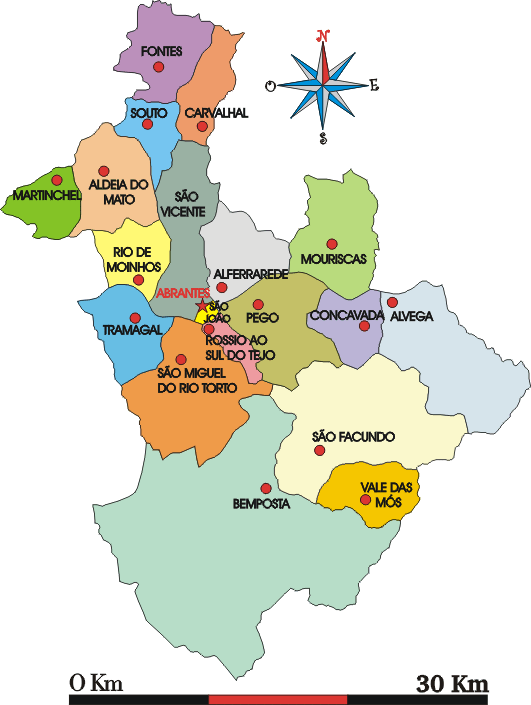 Mapa administrativo do município de Abrantes