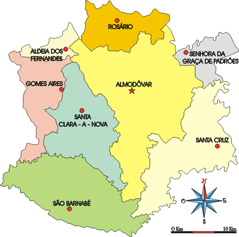 Mapa administrativo do município de Almodôvar