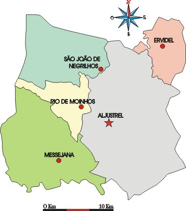 Mapa administrativo do município da Aljustrel