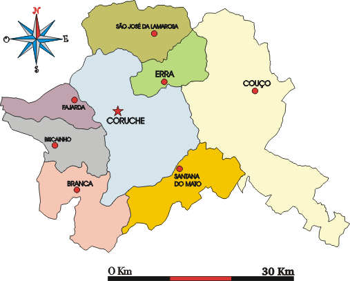 Mapa administrativo do município de Coruche