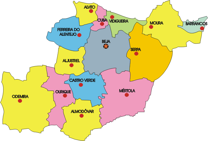 Mapa administrativo do distrito de Beja