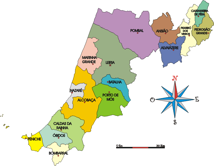 Mapa administrativo do distrito de Leiria