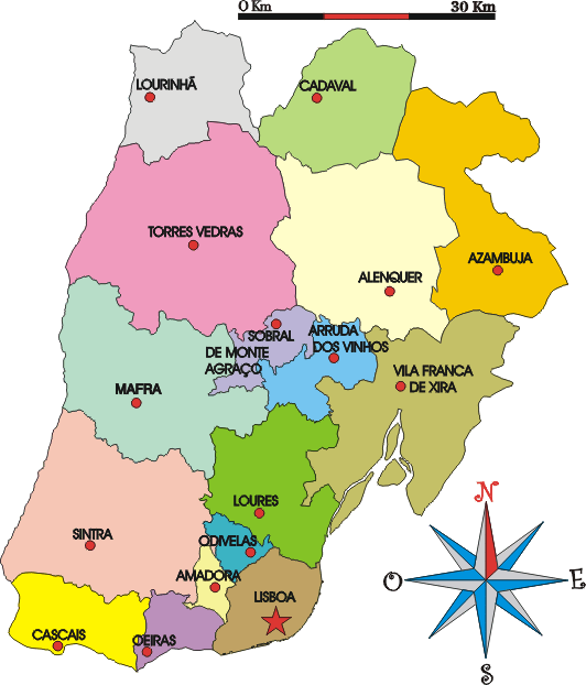 Mapa administrativo do distrito de Lisboa