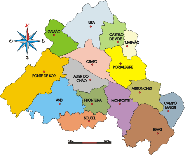Mapa administrativo do distrito de Portalegre
