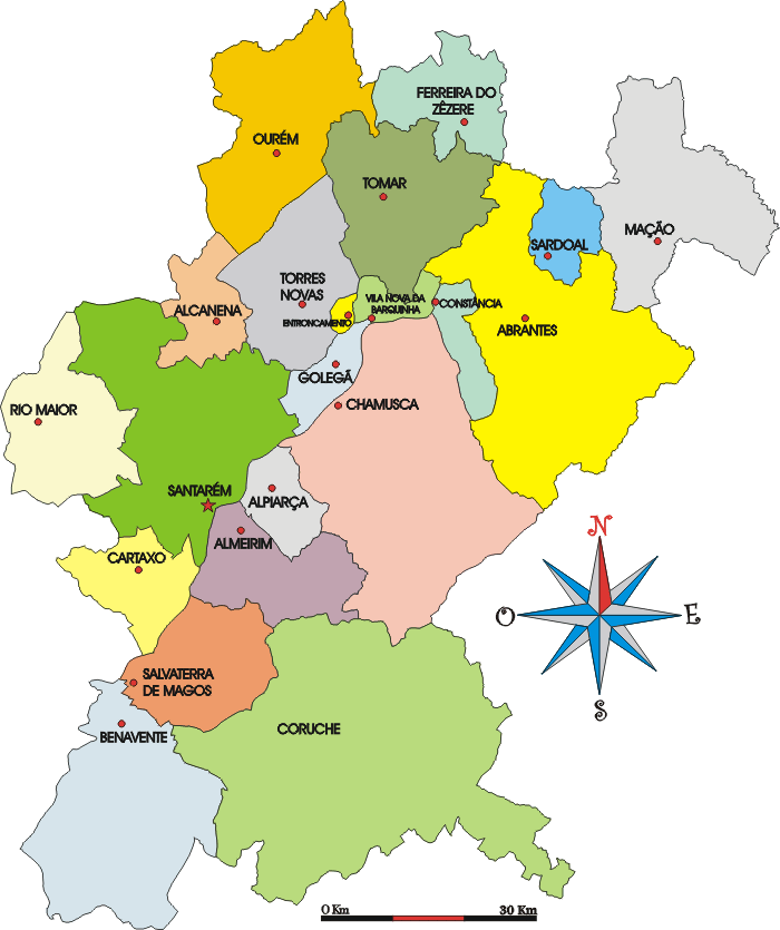 Mapa administrativo do distrito de Santarém