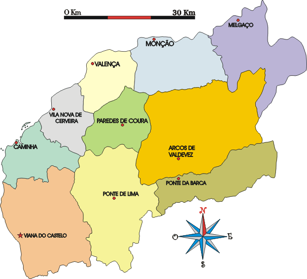 Mapa administrativo do distrito de Viana do Castelo