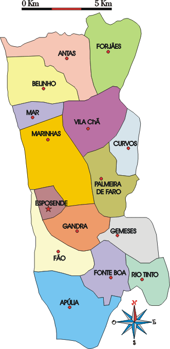 Mapa administrativo do município de Esposende