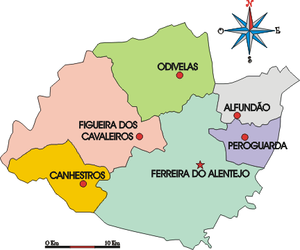 Mapa administrativo do município da Ferreira do Alentejo
