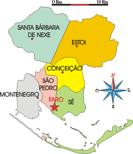 Mapa administrativo do município de Faro