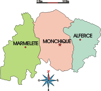 Mapa administrativo do município de Monchique