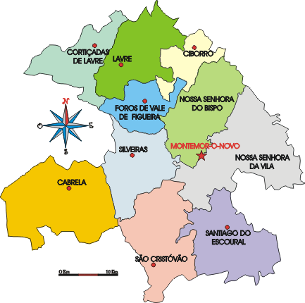 Mapa administrativo do município de Montemor-o-Novo