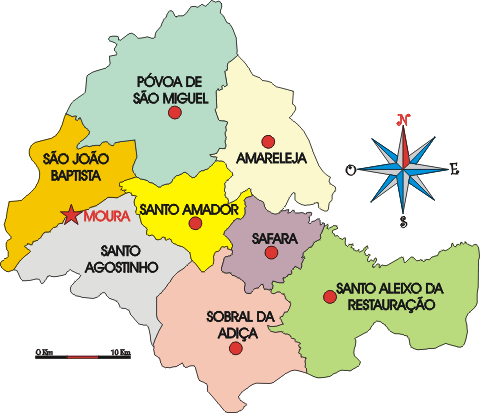 Mapa administrativo do município da Moura