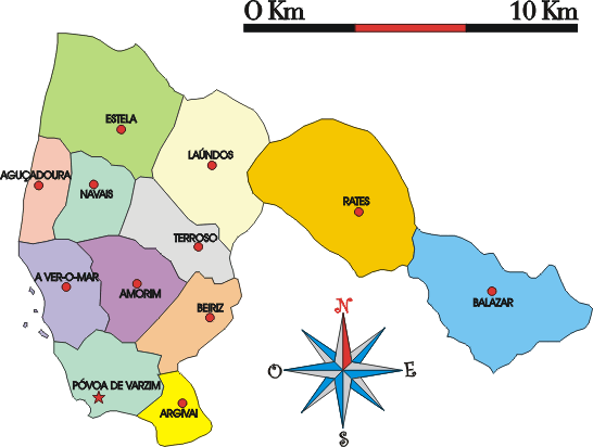 Mapa administrativo do município de Póvoa de Varzim