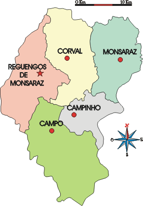 Mapa administrativo do município de Reguengos de Monsaraz