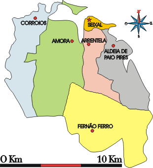 Mapa administrativo do município do Seixal
