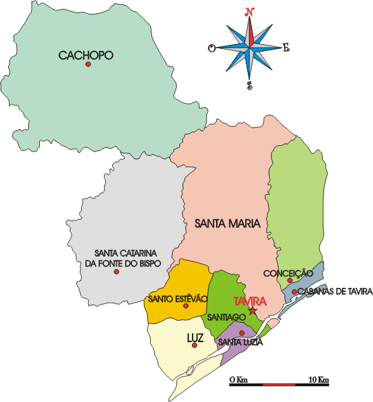 Mapa administrativo do município de Tavira