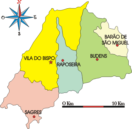 Mapa administrativo do município de Vila do Bispo