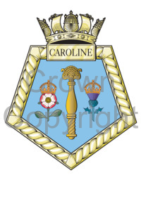 Coat of arms (crest) of the HMS Caroline, Royal Navy