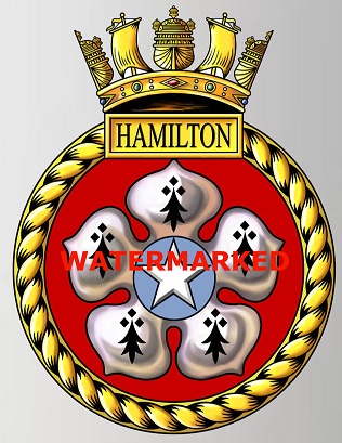Coat of arms (crest) of the HMS Hamilton, Royal Navy