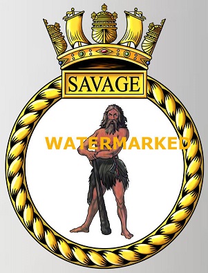 Coat of arms (crest) of the HMS Savage, Royal Navy