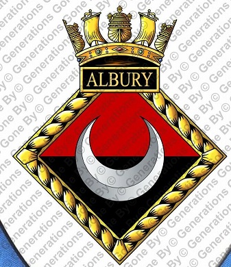 Coat of arms (crest) of the HMS Albury, Royal Navy