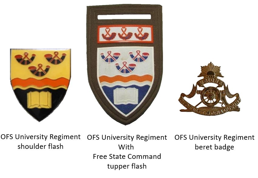 Coat of arms (crest) of the Regiment Universiteit Oranje-Vrystaat (University of Orange Free State Regiment), South African Army