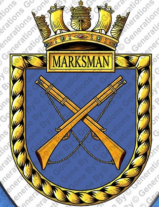 Coat of arms (crest) of the HMS Marksman, Royal Navy