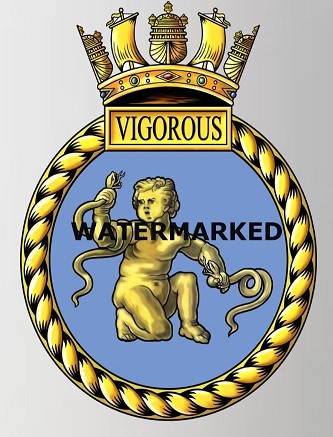 Coat of arms (crest) of the HMS Vigorous, Royal Navy