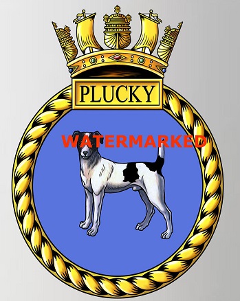 Coat of arms (crest) of the HMS Plucky, Royal Navy