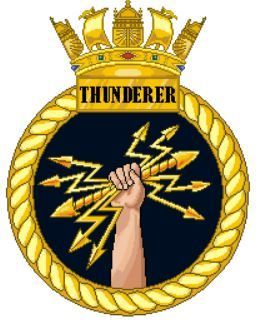 Coat of arms (crest) of the HMS Thunderer, Royal Navy