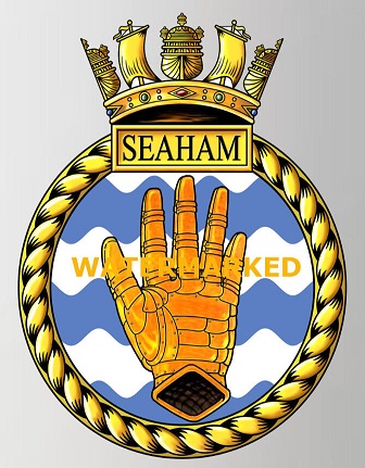 Coat of arms (crest) of the HMS Seaham, Royal Navy