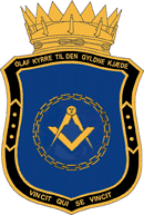 Arms of Lodge of St John no 22 Olaf Kyrre til den gyldne Kjaede (Norwegian Order of Freemasons)