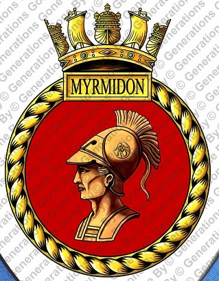 Coat of arms (crest) of the HMS Myrmidon, Royal Navy