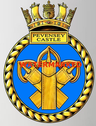 Coat of arms (crest) of the HMS Pevensey Castle, Royal Navy