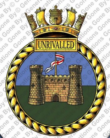 Coat of arms (crest) of the HMS Unrivalled, Royal Navy