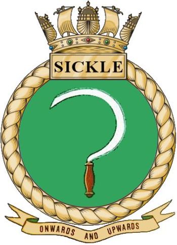 Coat of arms (crest) of the HMS Sickle, Royal Navy