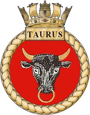 Coat of arms (crest) of the HMS Taurus, Royal Navy