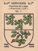 Blason de Verviers/Arms (crest) of VerviersThe arms in the Koffie Hag/Café Hag albums +/- 1930