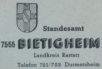 Wappen von Bietigheim (Rastatt)/Coat of arms (crest) of Bietigheim (Rastatt)