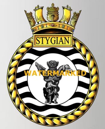 Coat of arms (crest) of the HMS Stygian, Royal Navy